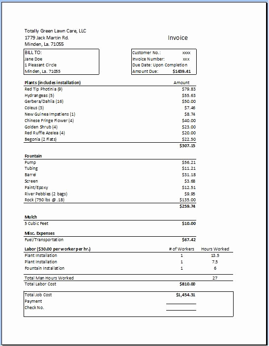 Lawn Care Invoice Template Awesome Landscape Invoice Example3