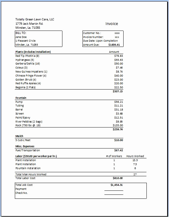 Lawn Care Invoice Template Awesome Landscape Invoice Example3