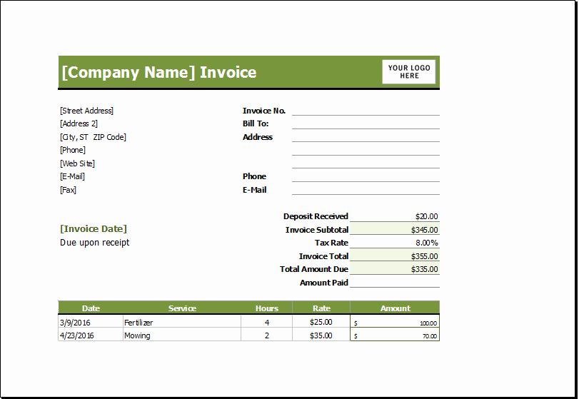 Lawn Care Invoice Template Awesome Lawn Mowing Receipt