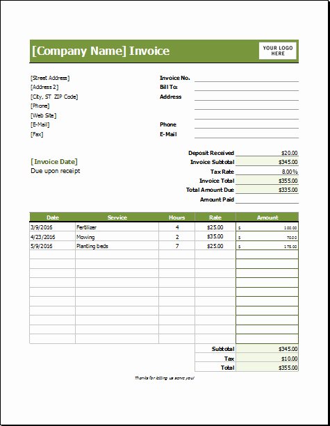 Lawn Care Invoice Template Beautiful Lawn Care Invoice Template for Excel