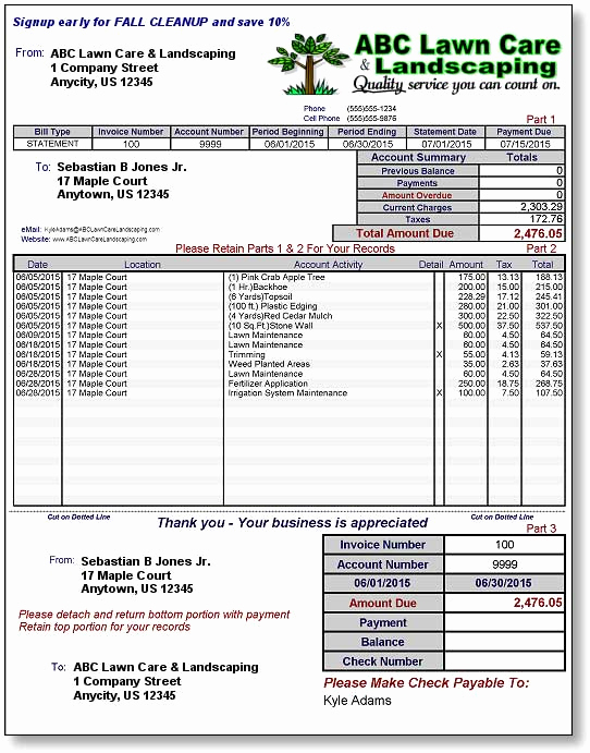 Lawn Care Invoice Template Lovely Lawn Care Invoice Template