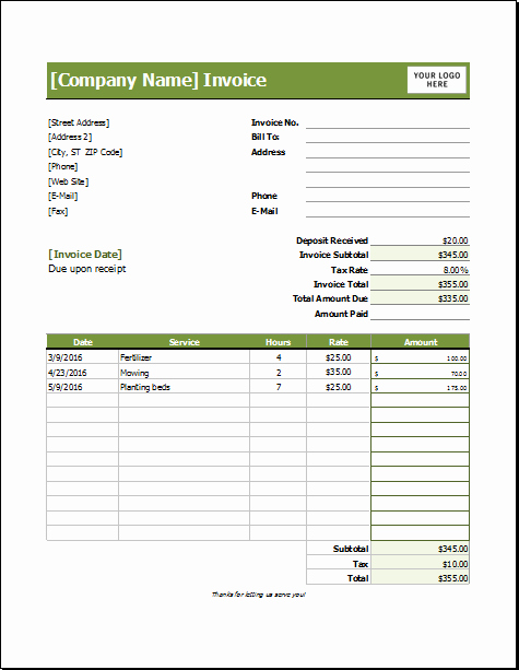 Lawn Care Invoice Template Pdf Beautiful Lawn Care Invoice Template for Excel