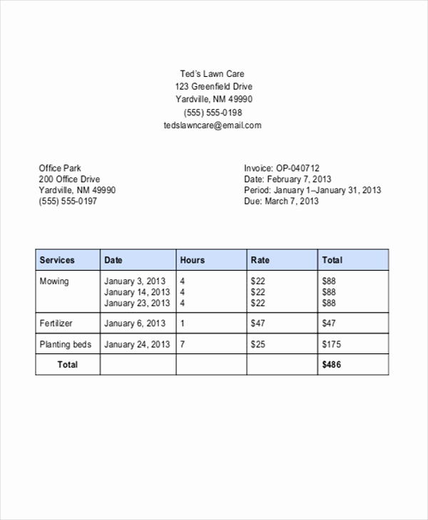 Lawn Care Invoice Template Pdf New Lawn Care Invoice Template 4 Free Word Pdf format