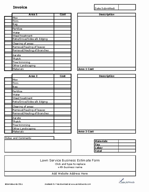 Lawn Care Invoice Template Pdf New Lawn Service Business Invoice