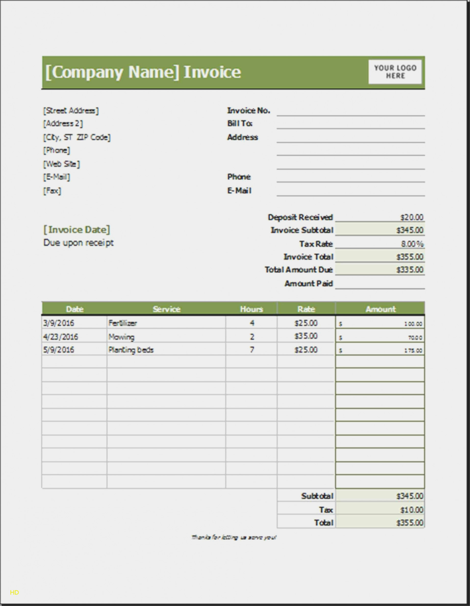 Lawn Care Invoice Template Unique 15 Fresh Sample Lawn Care Invoice