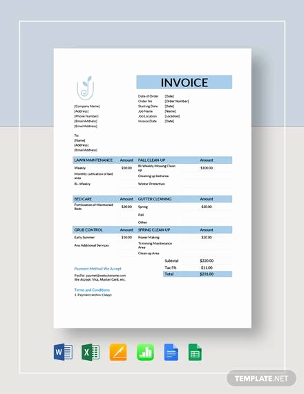 Lawn Service Invoice Template Awesome Free 9 Lawn Care Invoice Samples &amp; Templates In Pdf