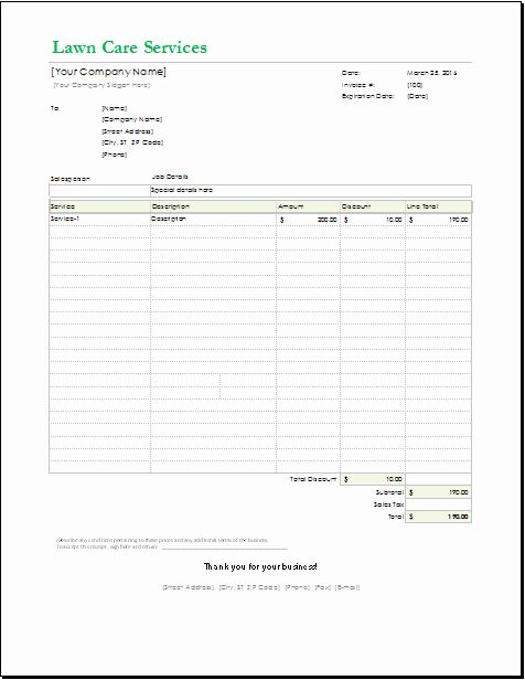 Lawn Service Invoice Template Excel Best Of Lawn Care Receipt Template for Excel