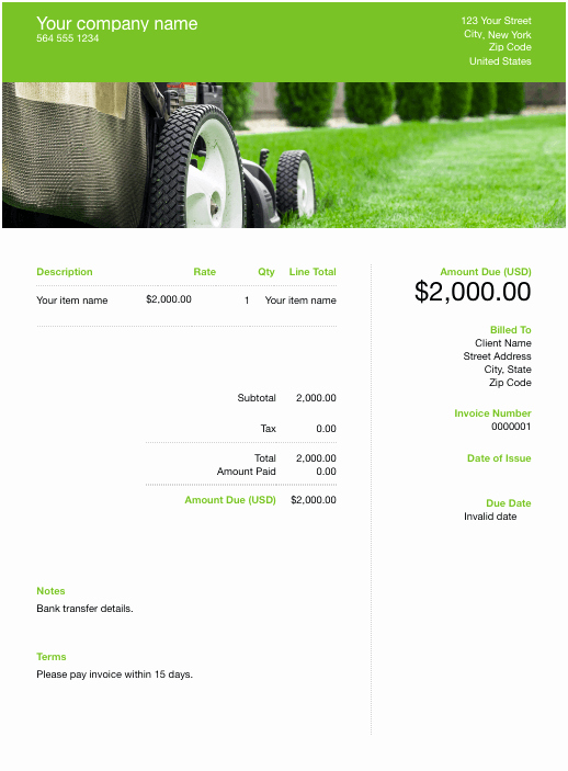 Lawn Service Invoice Template Excel Unique Free Lawn Care Invoice Template Download now