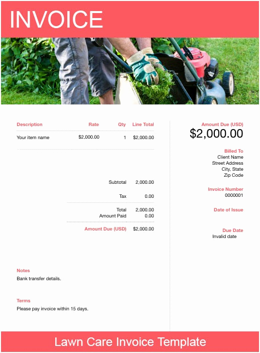 Lawn Service Invoice Template Excel Unique Lawn Care Invoice Template Free Download