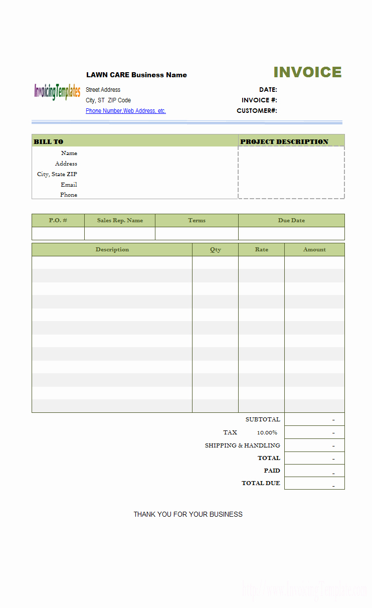Lawn Service Invoice Template Excel Unique Lawn Care Invoice Template