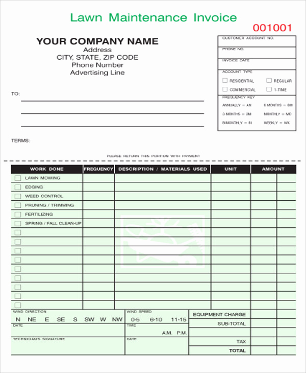 Lawn Service Invoice Template Excel Unique Maintenance Invoice Templates