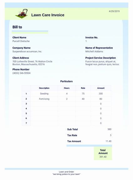 Lawn Service Invoice Template Lovely Lawn Care Invoice Template Pdf Templates