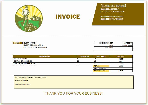 Lawn Service Invoice Template Luxury Landscaping Invoice Template 7