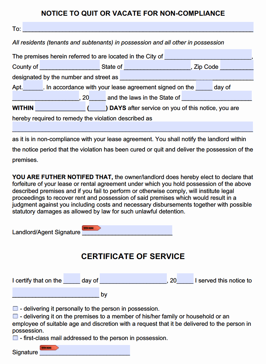 Lease Violation Notice Template Lovely Free Eviction Notice to Ply or Quit Template