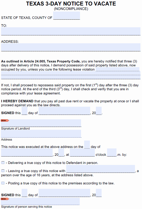 Lease Violation Notice Template Lovely Free Texas 3 Day Notice to Cure or Quit