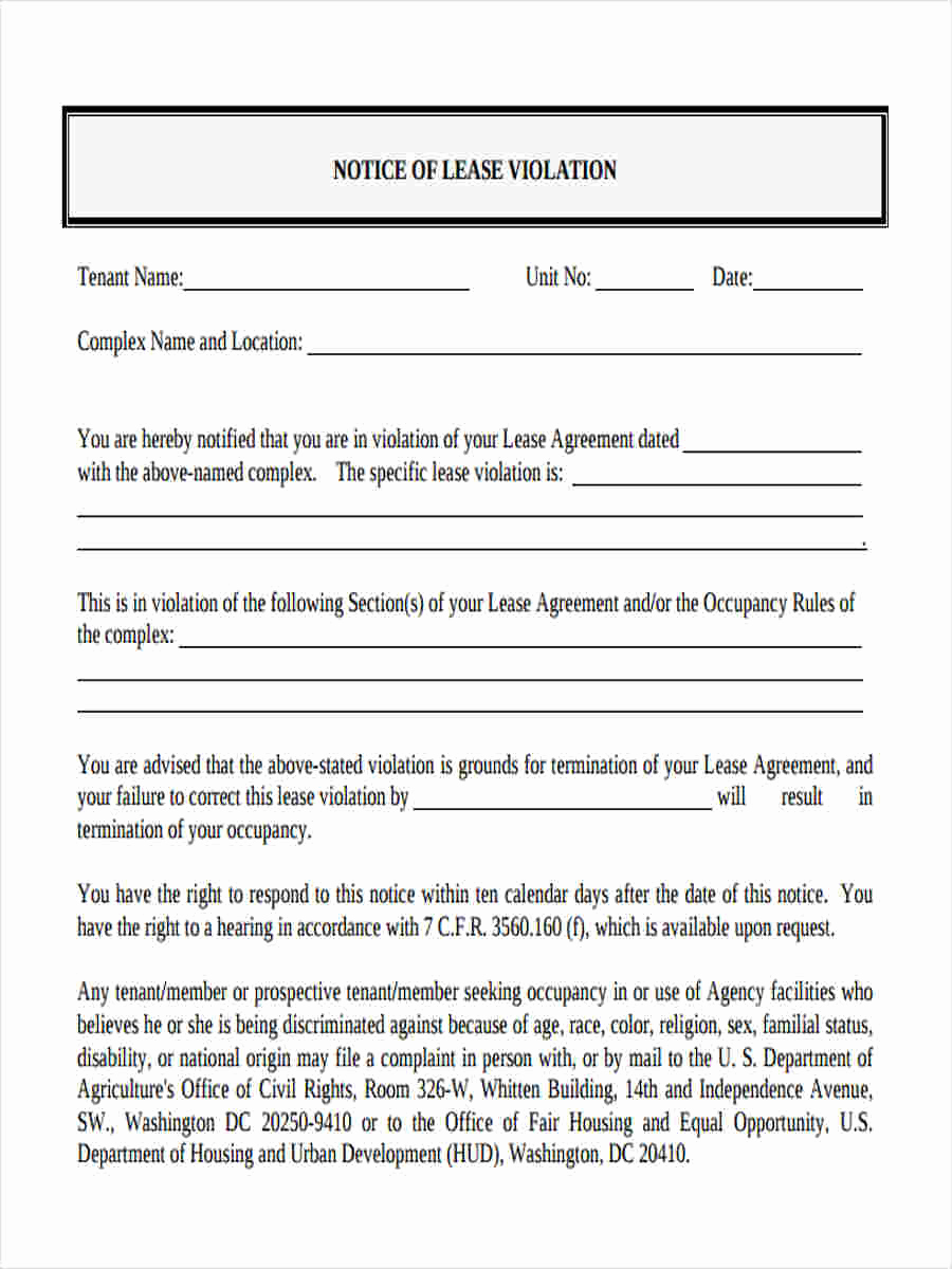 Lease Violation Notice Template New Free 7 Sample Notice Of Violation forms In Ms Word