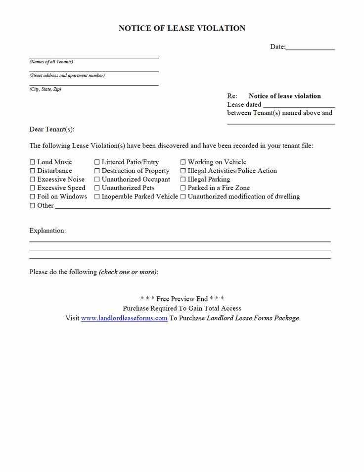 Lease Violation Notice Template Unique Residential Rental Lease Agreement Notice Lease