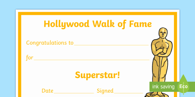 Life Saving Award Certificate Template Elegant Hollywood Walk Of Fame Superstar Certificate Leavers