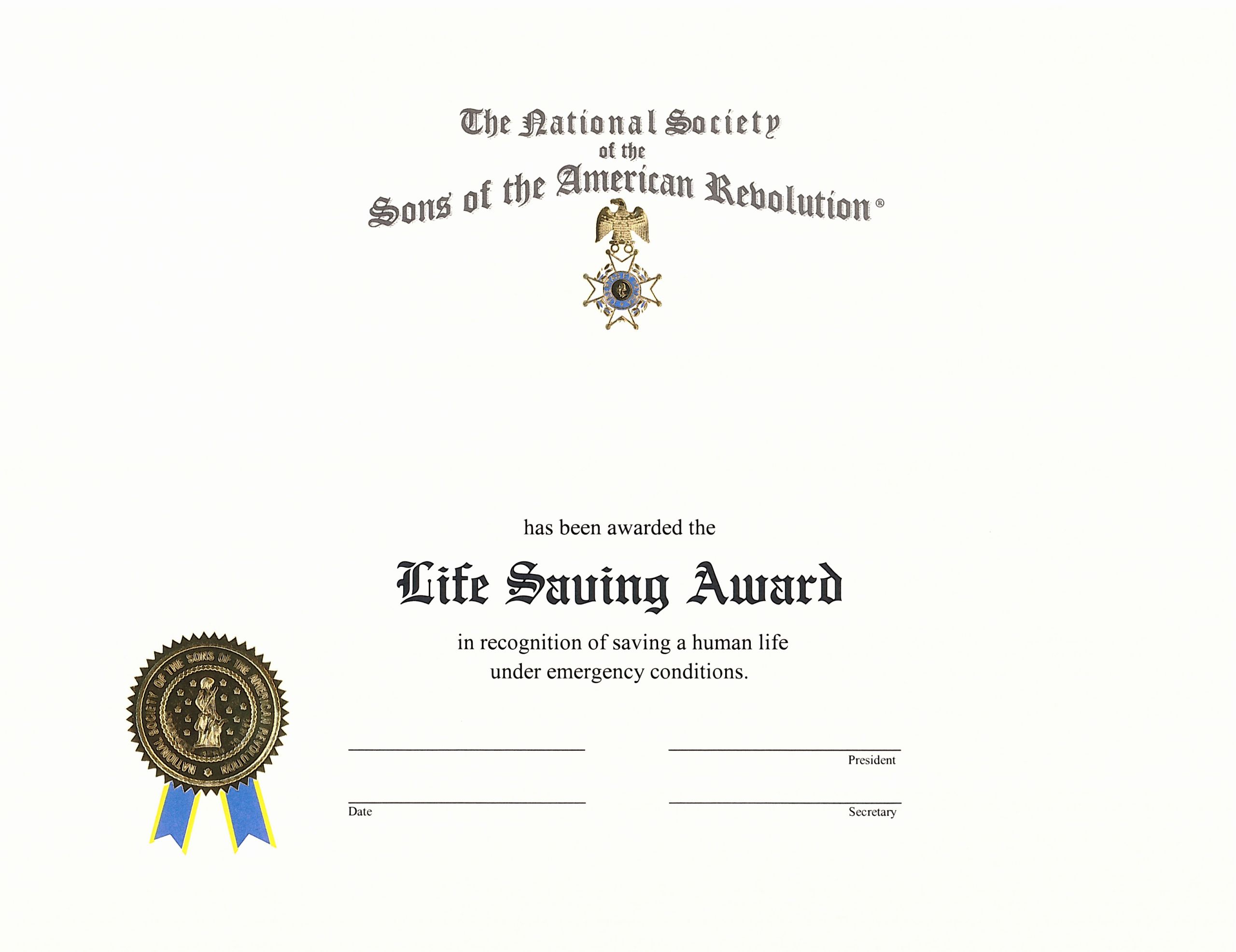 life saving medal certificate
