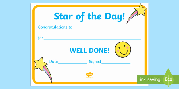 Life Saving Award Certificate Template New Free Star Of the Day Award Certificate Teacher Made