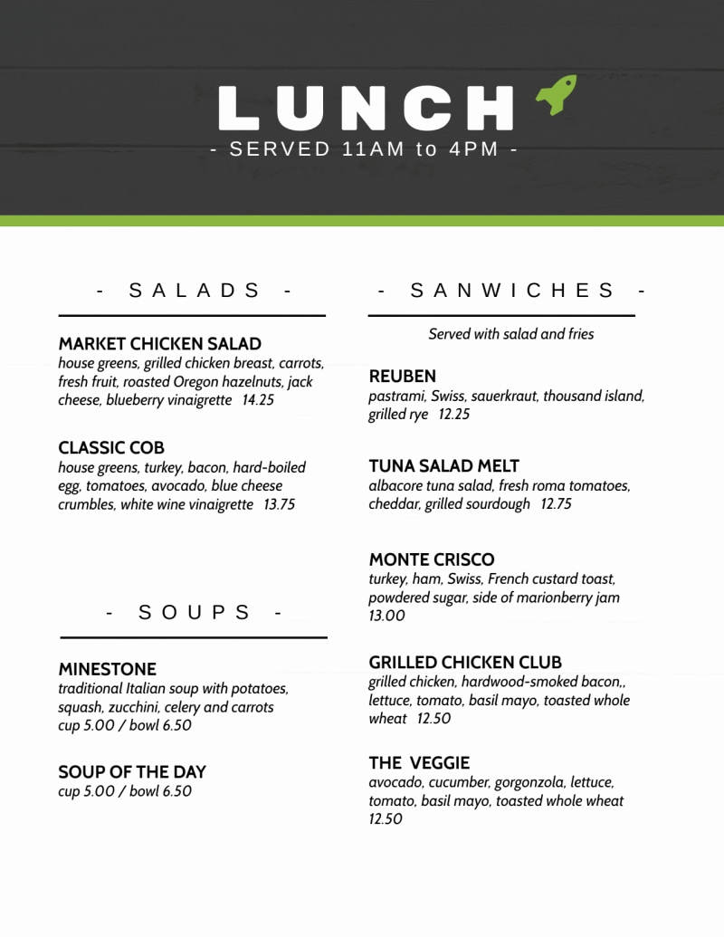 Lunch Menu Template Free Elegant Rocket Lunch Menu Template