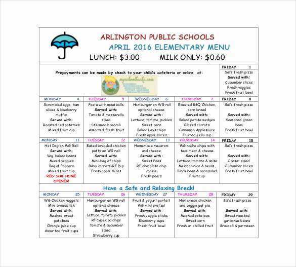 Lunch Menu Template Free Inspirational Template for School Lunch Menu – Printable Schedule Template