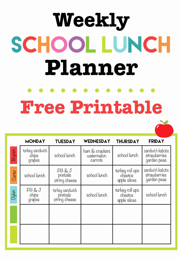 Lunch Menu Template Free New Weekly School Lunch Printable