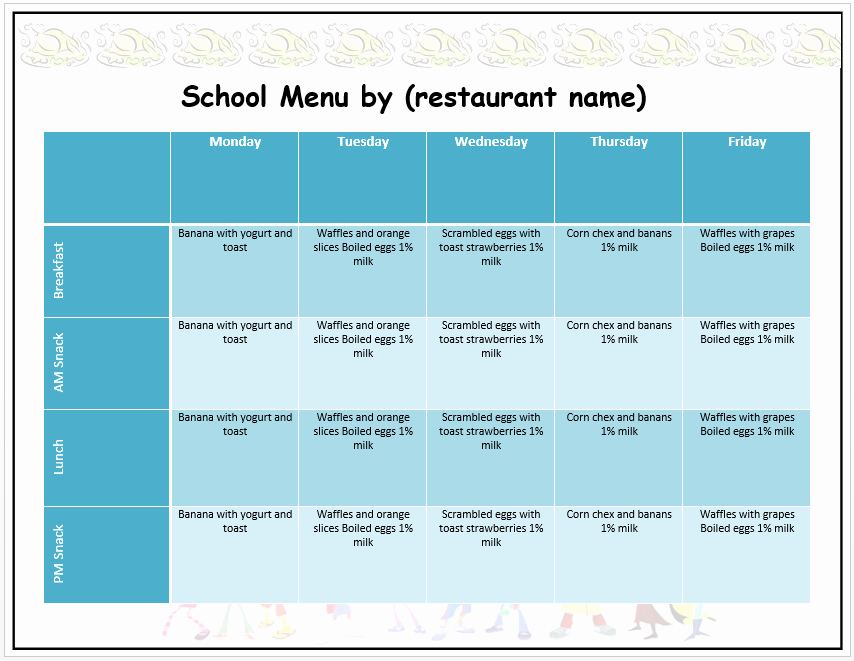 Lunch Menu Template Free New Weekly School Menu Template Word Templates