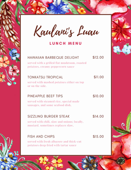 Lunch Menu Template Free Unique Menu Templates Canva