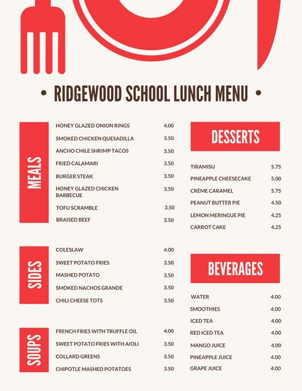 Lunch Menu Template Word Awesome Red Blocks with Icon School Lunch Menu Templates by Canva