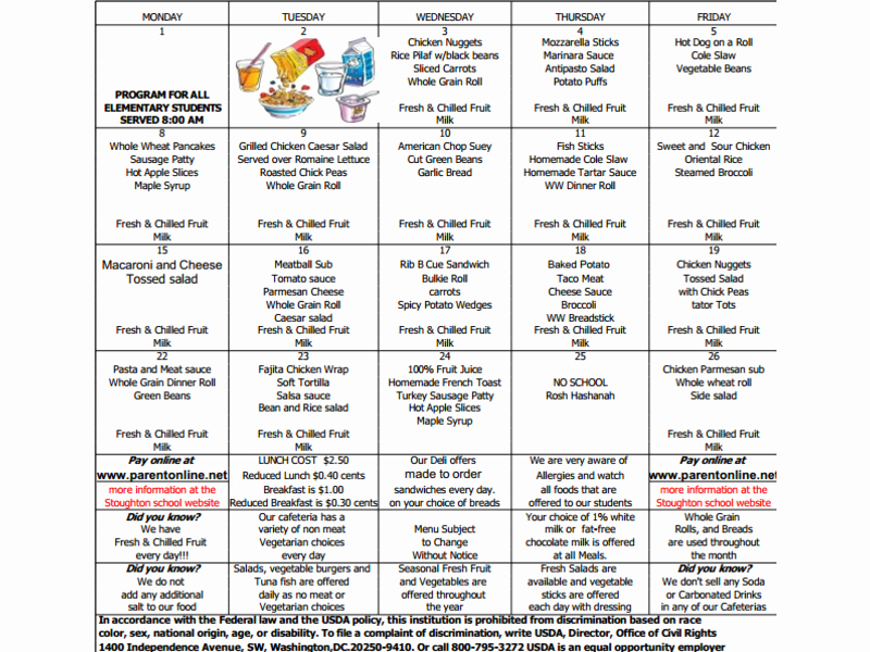 Lunch Menu Template Word Luxury September Lunch Menu now Available for Stoughton Middle