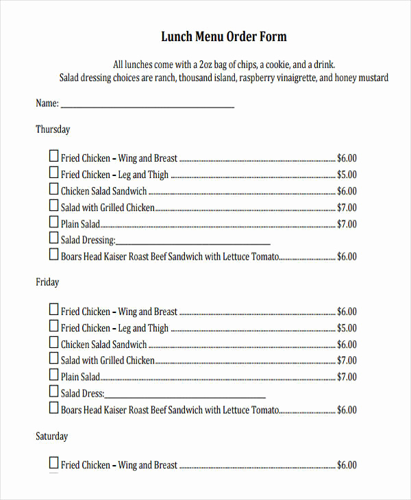 Lunch Menu Template Word New Menu order forms 8 Free Word Pdf format Download