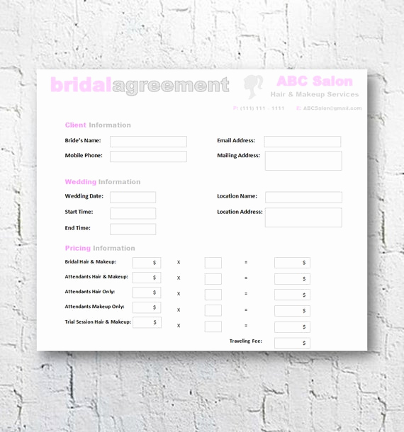 Makeup Artist Invoice Template Awesome Hair Stylist &amp; Makeup Artist Bridal Agreement Contract