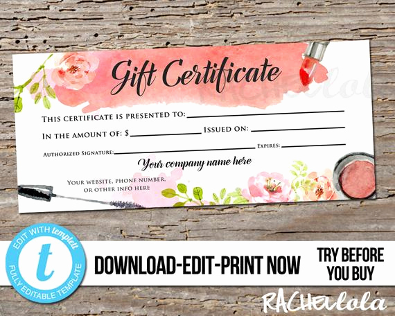 Makeup Gift Certificate Template Fresh Editable Custom Makeup Gift Certificate Printable