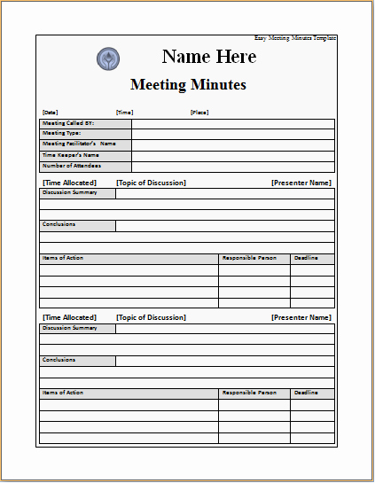 Meeting Notes Template Word Beautiful Easy Meeting Minutes Template – Excel Word Templates