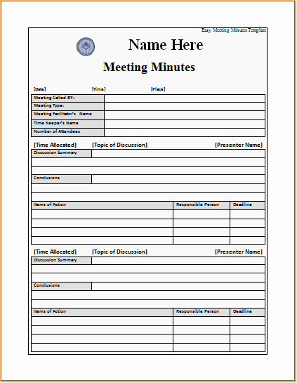 easy meeting minutes template