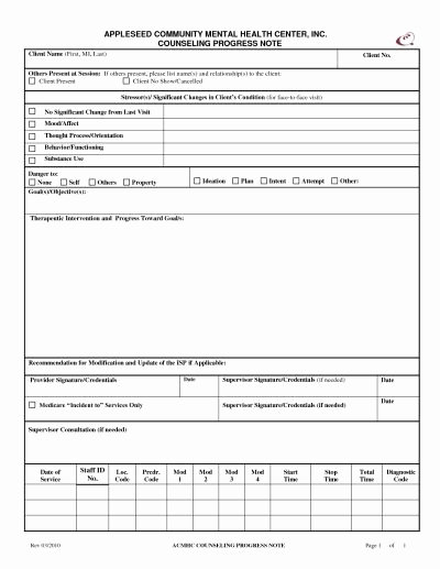 Mental Health soap Note Template Inspirational Counseling Progress Note Template