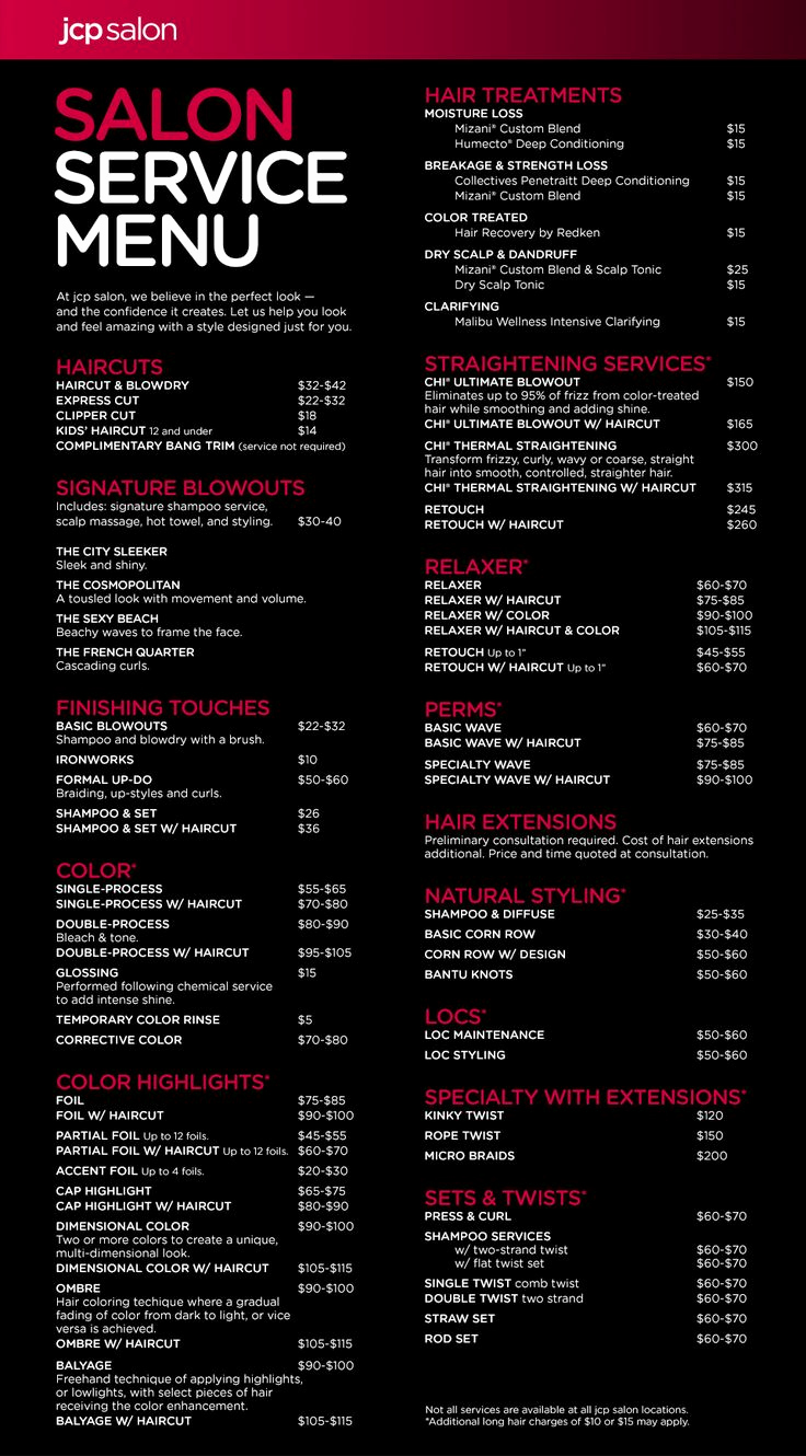 Menu Of Services Template Inspirational Jcp Salon Located Inside Jcpenney Service Menu