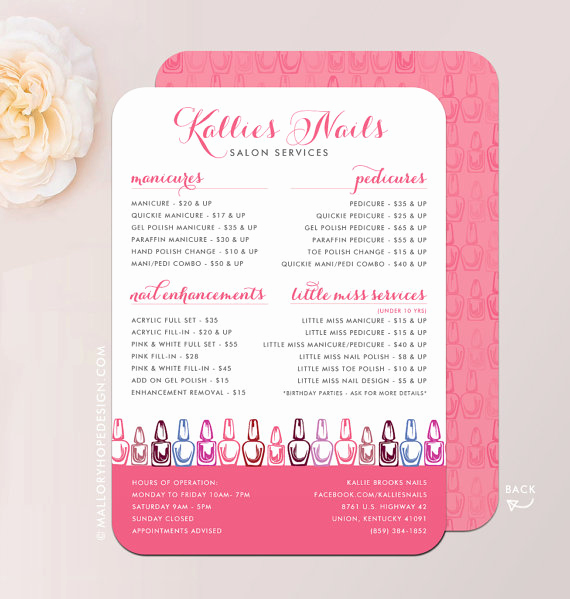 Menu Of Services Template Inspirational Nail Technician Manicurist or Nail Salon Menu Salon