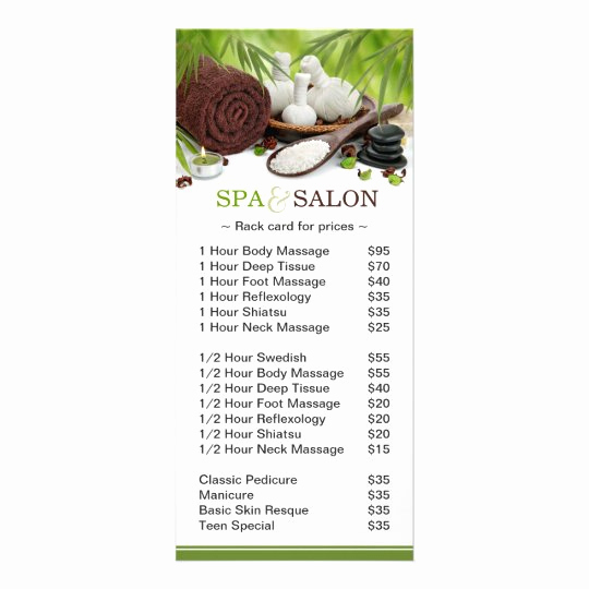 promotional spa massage salon service menu