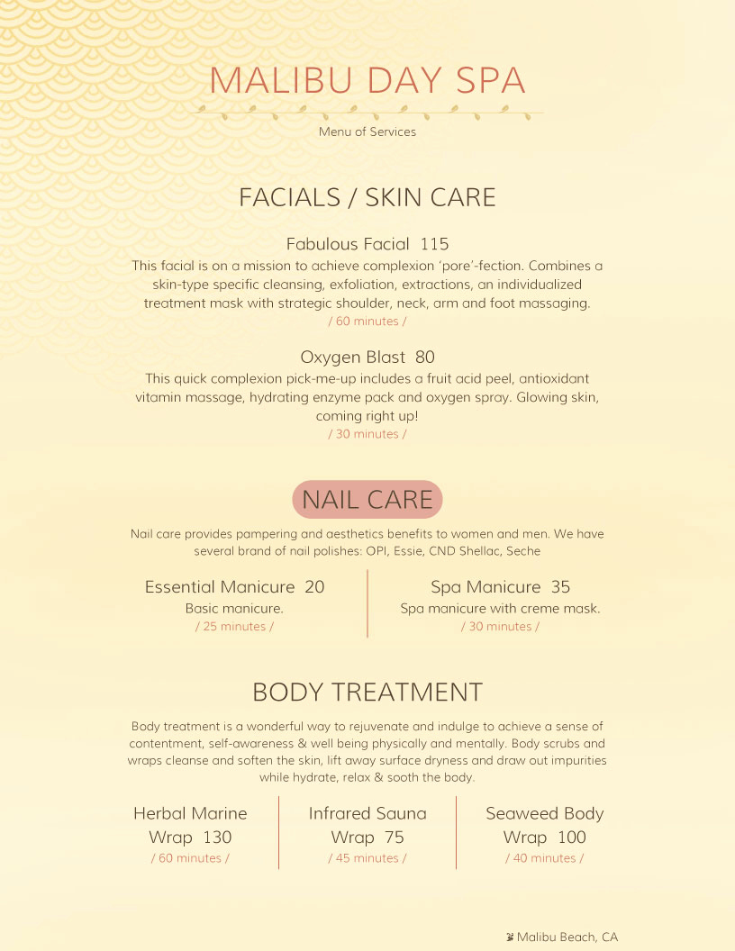 Menu Of Services Template Luxury Spa Menu Templates and Designs From Imenupro