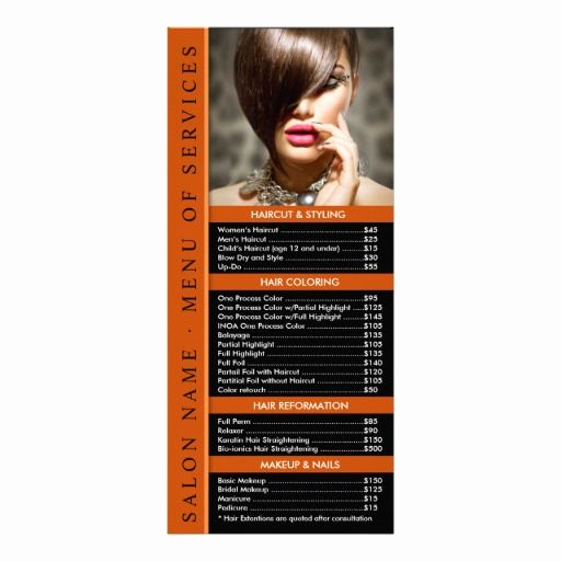 Menu Of Services Template New Hair Nail Salon Rack Card Template Service Menu