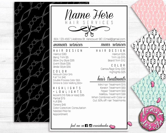 Menu Of Services Template Unique Hair Salon Service Menu Printable Custom Template