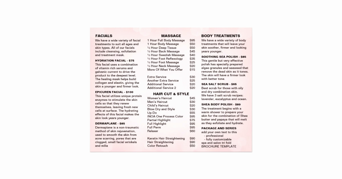 Menu Of Services Template Unique Spa and Salon Service Menu and Price List Template