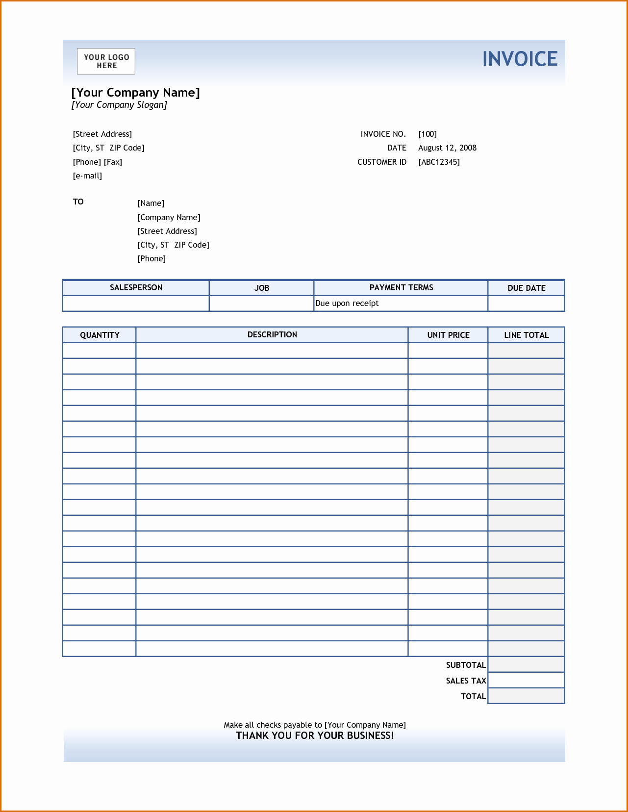 Microsoft Access Invoice Template Unique 10 Microsoft Excel Invoice Template