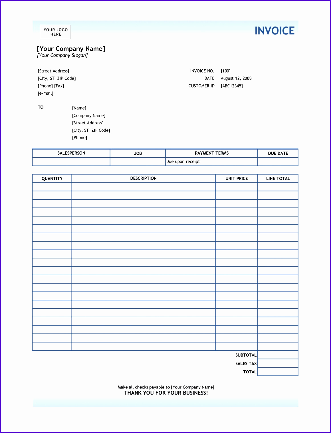 Microsoft Invoice Template Free New 10 Microsoft Excel Invoice Template Free Download