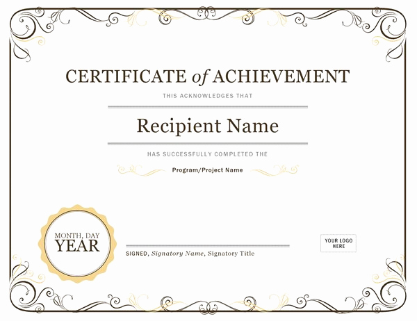 Microsoft Word Certificate Template Free Awesome Certificate Of Achievement