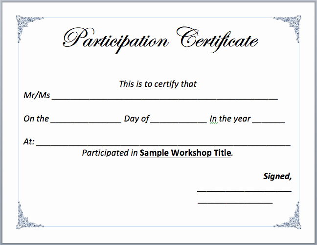 Microsoft Word Certificate Template Free New Workshop Participation Certificate Template Word