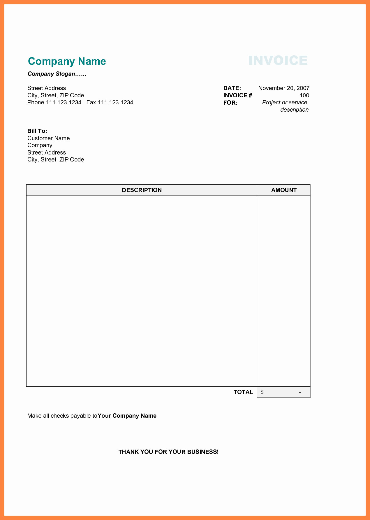 Microsoft Word Invoice Template Free Awesome Free Printable Business Invoice Template Invoice format