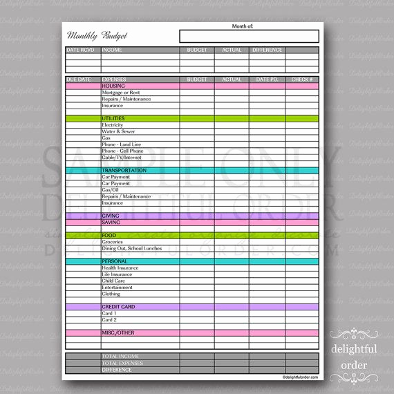 Monthly Budget Template Pdf Elegant Colorful Monthly Bud form Pdf Printable File